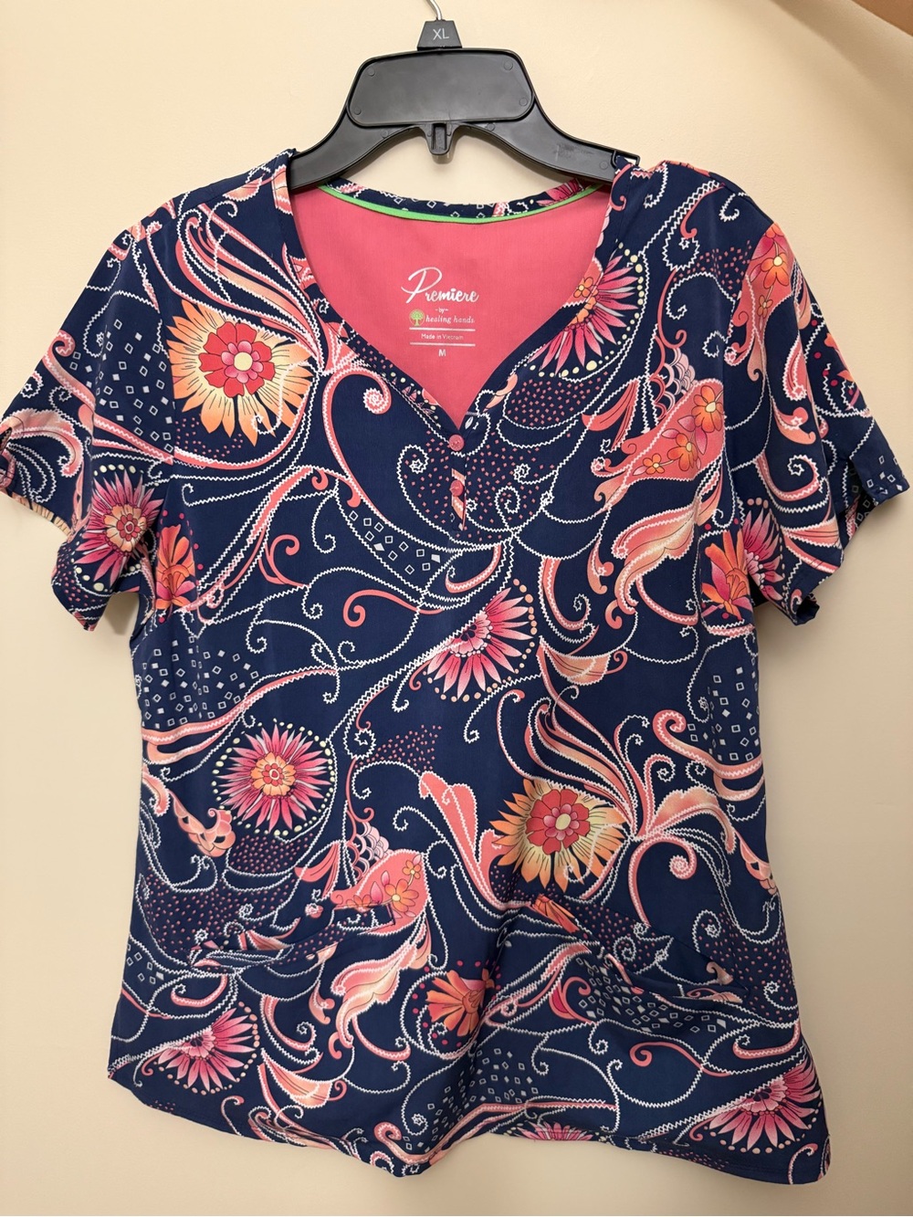 Premier Navy Floral Pink Swirl V-Neck Top